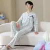 Algodão Puro2026 Pijama de Casal Novo Desenho Animado Primavera e Outono, Manga Longa e Calça, Corte Solto, Gola Reversível, Pode Ser Usado Fora de Casa, Roupa de Casa