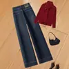 Jeans feminino de cor chá frio, perna reta e estreita, novo modelo verão 2026, cintura alta, modelador, para baixinhas, calça cropped de perna larga