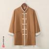 2024 Verano Nuevo Estilo Chino Camisa de Algodón y Lino de Siete Mangas para Hombre y Mujer Ropa Tang Camisa China Retro de Manga Corta