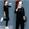 Chándal de Terciopelo Dorado de Talla Grande Nuevo Otoño Invierno Moda para Mujer Sudadera con Capucha Estilo Coreano para Mujer Conjunto Casual de Dos Piezas con Bordado