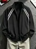 Jaqueta bomber listrada estilo americano para homens, para usar no início do outono, jaqueta baseball curta estilosa, casaco casual versátil para o dia a dia