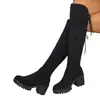 Novos estilos de outono e inverno: botas de moda com sola grossa, cano alto, elásticas e que abraçam a perna, botas longas acima do joelho para mulheres, disponíveis em tamanhos grandes, estilos europeu e americano
