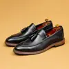 Sapatos Masculinos de Couro Casual Mocassins Slip-on Masculino Couro Genuíno Sapatos Masculinos Retro Couro de Vaca Sapatos de Couro com Franjas Masculino Tamanho Grande 46