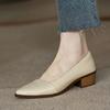Sapatos de Bico Fino para Mulheres Ano Novo Salto Grosso Francês Salto Médio Raso Damasco Salto Alto Feminino