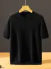 Nueva camiseta de punto de lana base para hombre de otoño e invierno, cuello redondo, cachemira, manga corta, casual, versátil, color liso