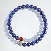 Pulsera de Lapislázuli Natural para Mujer, Lujo Ligero Nicho Exquisita Pulsera de Cristal con Cuentas de Aguamarina, Apilable Doble Círculo Regalo