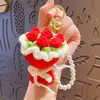 Chaveiro de buquê de corrente de pérolas buquê de rosa de crochê feito à mão pingente de bolsa presente para o Dia do Professor atacado