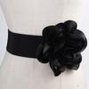 Mais fácil para combinar Cinto Largo Decorado com Flores Pretas Elástico Cintura Acessórios de Vestido Feminino Saia de Performance com Forma de Flor Grande