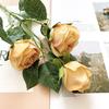 Simulação de flor europeia borda torrada rosa 3 cabeça buquê de rosa simulação planta verde flor falsa decoração de casa fornecimento transfronteiriço