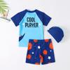 Traje de banho infantil de dinossauro fofo para meninos e crianças, conjunto de maiô dividido de manga curta com proteção solar e secagem rápida, touca de natação, maiô, Novo