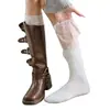 Calcetines Finos de Verano y Primavera Absorbentes de Sudor Transpirables para Pantorrilla de Tubo Alto Calcetines de Bota con Encaje Estilo Ballet Encaje de Hongo Calcetines de Felpa