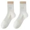 Calcetines de Algodón Puro para Mujer, Estilo Delgado de Verano, Absorbentes de Sudor, Calcetines Deportivos Anti-Olor, Calcetines Largos Bordados para Mujer hasta la Pantorrilla, Wholesale de Calcetines Zhuji