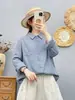 2026 Primavera e Outono Camada Dupla Fio de Algodão Artístico Fresco Solto Casual Versátil Camisa Top Manga Longa Camada Base Roupa Externa