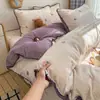 Conjunto de colcha de cama em veludo de leite com borda ondulada estilo ins, conjunto de quatro peças de capa de edredom de flanela e veludo coral espessado para o inverno, conjunto de três peças para dormitórios