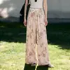Pantalones de pijama de algodón y seda para casa de verano, longitud de nueve puntos, talla grande, pantalones casuales holgados a cuadros para casa, cómodos 05