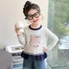 Top de Niña con Estampado de Dibujos Animados Lindo Nuevo para Primavera/Otoño Manga Larga Moderno de Encaje con Retazos Infantil Versátil Delgado Camiseta