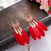 Pendientes Bohemios Europeos y Americanos de Plumas, Pendientes de Borlas Estilo Étnico de Vacaciones Exagerados Retro, Accesorios de Viaje de Yunnan para Mujeres