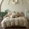 Juego de Sábanas Jacquard Cepillado de Tres Capas 100% Algodón, Engrosado y Cálido, Juego de Ropa de Cama de Sábana Plana y Sábana Ajustable de Algodón Puro