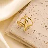 Anillo de apertura geométrica de acero de titanio con presión de aceite de venta caliente transfronteriza, resistente a la decoloración, estilo INS, anillo de acero inoxidable para mujer chapado en oro de 18k