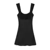 Vestido Curto Feminino Sexy com Alças, Costas Nuas, Gola Quadrada Plissada, Linha A, Europeu e Americano, Transfronteiriço 17091159