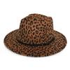 Moda europeia e americana, chapéu de lã com estampa de leopardo, cinto, moda masculina e feminina, chapéu de feltro com borda grande, chapéu de jazz de outono e inverno, cavalo asiático transfronteiriço