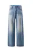 Jeans Lavado de Corte A com Design Azul Glacial para Homens, Estilo Retro Americano, Caimento Relaxado, Calça Larga Solta