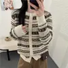 Cárdigan de Punto Fair Isle Vintage para Mujer 2026 Primavera y Otoño Nuevo Diseño Abrigo Suéter Corto Top Único