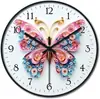 Relógio de Parede Borboleta Transfronteiriço Roxo Madeira Lavanda Silencioso Sem Tique-taque Alimentado por Bateria Redondo Decorativo