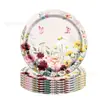 Platos de Papel Desechables Temáticos de Flores Rojas de Primavera y Flores Silvestres, Manteles, Servilletas, Suministros de Decoración para Fiestas de Cumpleaños