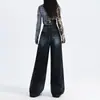 Jeans Azules Oscuros de Pierna Ancha para Mujer, Nuevo Estilo Primavera y Otoño, Cintura Alta, Holgados, Adelgazantes, Degradado Estilo Americano, Pantalones Rectos de Largo hasta el Suelo