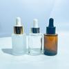 Botella gotero transparente esmerilada de 30 ml/50 ml, gotero de vidrio cilíndrico de hombros planos marrón opaco a la luz, superventas en el extranjero