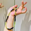 Collar de Cadena para Clavícula con Diseño de Ágata Negra Natural y Peridoto de Alta Calidad