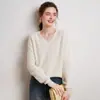 Outono e inverno Novo 100% caxemira pura feminino gola V grosso suéter de malha blusa de base versátil quente manga longa