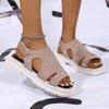 Sandálias Femininas de Verão Novo Estilo Fly-Knit com Furos Quentes Velcros Cor Sólida Strass para Uso Externo e Praia Comércio Exterior Tamanho Grande