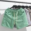 Shorts de Trabalho Finos de Verão Três Pontos Masculino Solto Quatro Pontos Marca Tendência Tricotado Casual Multi-bolsos Cor Sólida Calça Esportiva