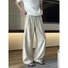Pantalones casuales de pierna recta, corte holgado, estilo 'old money', marca de moda, lino sintético, finos, sencillos, pantalones de pierna ancha con caída para adolescentes, ropa de verano para hombre