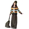 Conjunto Nuevo de Otoño 2026 para Niñas: Conjunto de Dos Piezas Vintage a Rayas de Colores con Pantalones de Pierna Ancha para Niños Mayores, Conjunto Elegante y Moderno