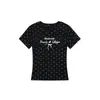 Camiseta de mujer con diseño de lunares, manga corta y hombros rectos, nuevo estilo de verano, diseño de letras americanas, top ajustado moderno y versátil