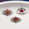 Anel Duplo de Prata Esterlina S925 Inlaid com Lápis-lazúli e Ágata Vermelha do Sul Acessórios Duplos para Orelha Ruyi Vintage Desgastado DIY Materiais Manuais