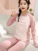 Conjunto de ropa interior térmica de bloques de color para adolescentes, ropa y pantalones de otoño para niños, pijamas para niños, ropa interior básica para el hogar para niñas estudiantes