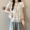 Camisa Dulce de Manga Corta Estilo Francés para Mujer, Nuevo Verano Ajuste Holgado para Figuras Ligeramente Robustas, Oculta el Vientre, Reductor de Edad, Blusa Babydoll de Gasa