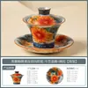 Taza de té de cerámica Ru kiln con diseño de girasol y glaseado de caramelo del fabricante, juego de té kung fu de alta gama, tetera, gaiwan, utensilios de té antiescaldantes
