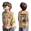 Camiseta Regata de Algodão Puro da Moda Estilo Americano para Meninos e Meninas, Camiseta de Verão com Estampa de Desenho Animado Streetwear Gola Redonda para Crianças Mais Velhas