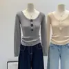 Al por mayor Otoño Invierno Andy Terciopelo Cuello en U Manga Larga Tejido Capa Base para Mujer Ropa Exterior Adelgazante Suéter Capa Base