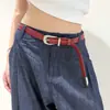 Cinturón tejido liso de color sólido personalizado para mujer, adecuado para faldas y jeans, no necesita agujeros, cinturón delgado de cuero retro de alta gama