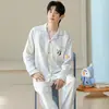 Pijama de Algodón Puro para Pareja para Primavera y Otoño, Manga Larga para Hombre 2026 Nuevo Dibujo Animado para Mujer Ropa de Casa Conjunto de Dos Piezas