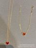Colar Amor Coração Vermelho Pequeno Corrente Grossa Banhada a Ouro Rosa 18k para Mulheres Pingente Coração Ágata Vermelha Saída de Fábrica