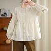 Otoño 2025 Bordado Algodón Color Sólido Cuello Redondo Holgado Manga Larga para Mujer Camisa Cárdigan Top Venta al por Mayor