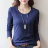 Camiseta Básica de Manga Larga Lisa de Cuello Redondo para Mujer Ajustada Simple Adelgazante Simple Top de Primavera y Otoño para Mujer 2023