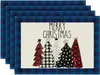 Manteles navideños transfronterizos 4 juegos de platos de cena tazas con tapetes termoaislantes Manteles decorativos para la atmósfera de las fiestas navideñas